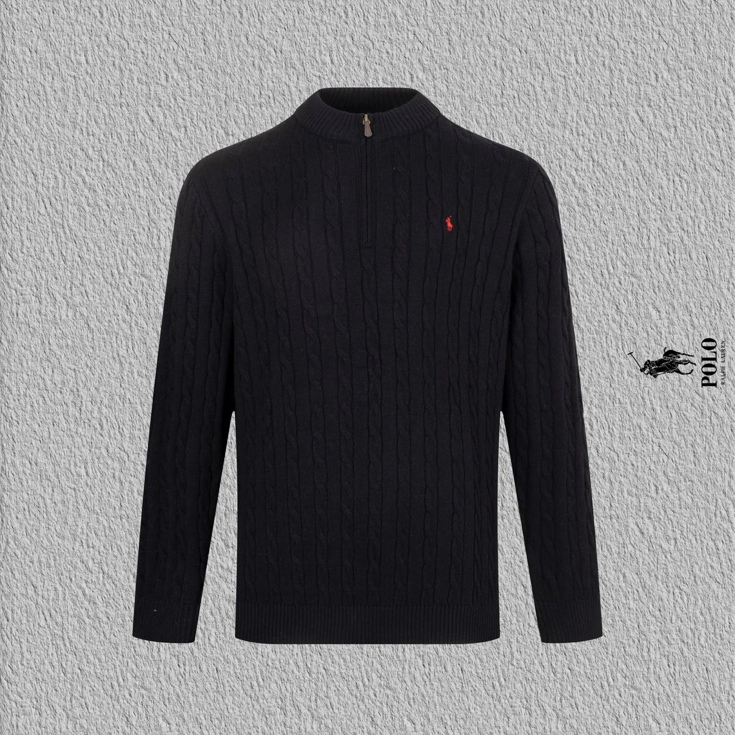 P240 Style No. B112 Raff half-zip twist embroidered knitted round neck sweater Official website counter consistent sweater High-elasticity imitation rabbit fur core-spun yarn fine knitted fabric Customized original lettering mold half-open zipper Popular Internet celebrity versatile OS version can be worn up to about 180 pounds Imported machine textile takes a month to match the sweater Three standards are complete Customized accessories Matching version Same style for men and women Colour: Gray Black Size: S M L XL Manual measurement error of about 1-3cm is normal